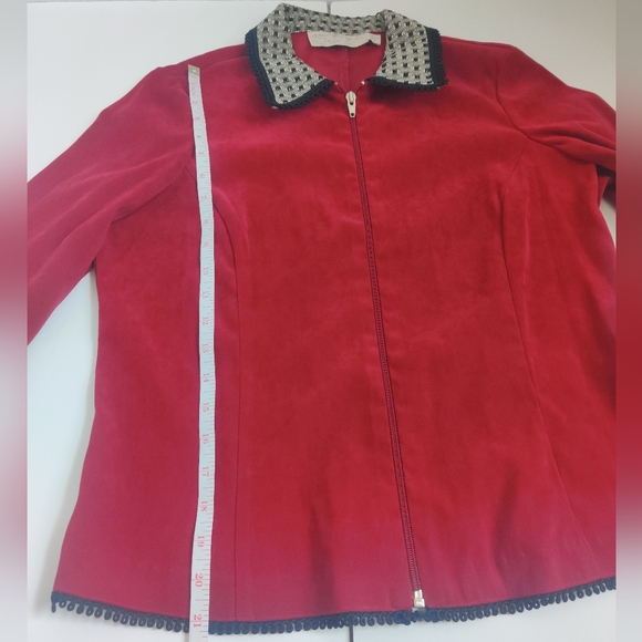 Taylor G Vintage Deep Red zip up Jacket lace detail accents business casual (S) - Picture 8 of 10